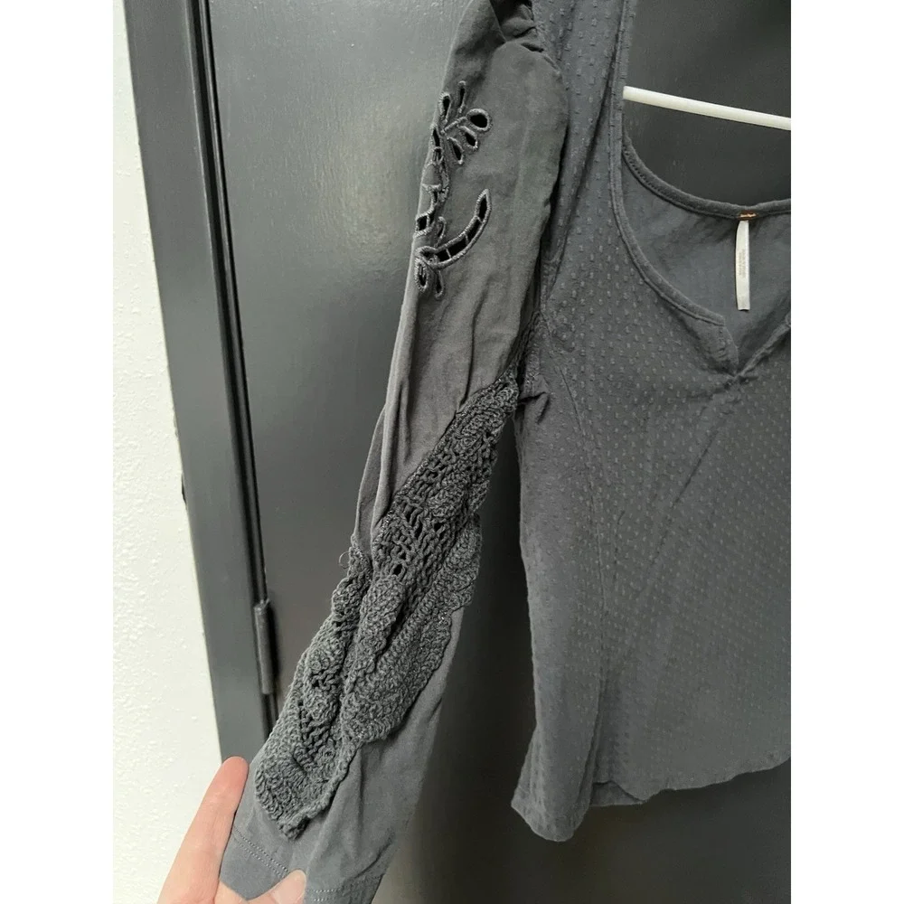 Free People Brunch Date Henley - Metal Stiletto (Gray) - Size S